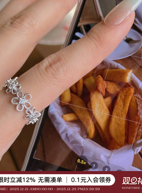 蜜蜂妈手作可调节纯银花朵戒指