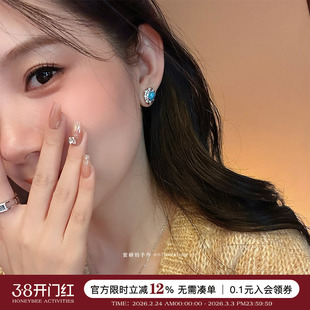 蜜蜂妈手作 中古风点钻拉丝蛋面绿松石耳钉女小众高级感气质耳饰