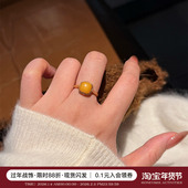 蜜蜂妈手作 天然俄料蜜蜡戒指女黄琥珀方糖气质高级开口调节指环