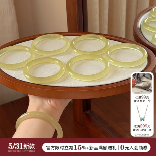 蜜蜂妈手作 天然青白玉手镯女圆条清透高级蚕丝玉气质精致感镯子
