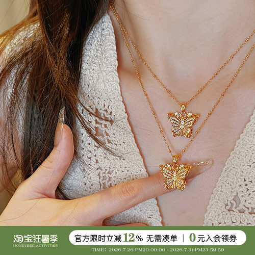 蜜蜂妈手作双层蝴蝶项链高级感