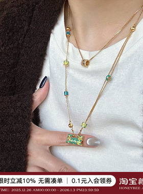 同心珐琅锁双面雕花可调节项链