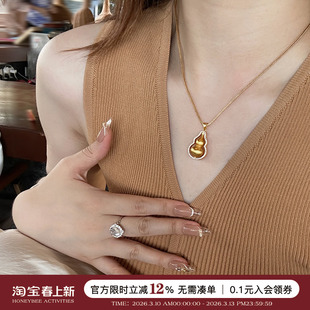蜜蜂妈手作 金店同款古法葫芦项链女显贵镂空福禄吊坠精致锁骨链