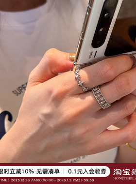 蜜蜂妈双色音符露珠镂空戒指女