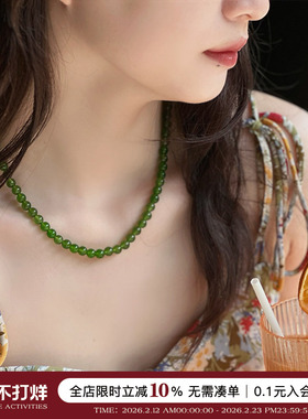 周冬雨同款显白碧玉绿色玉髓串珠项链新款气质新中式锁骨链女颈链