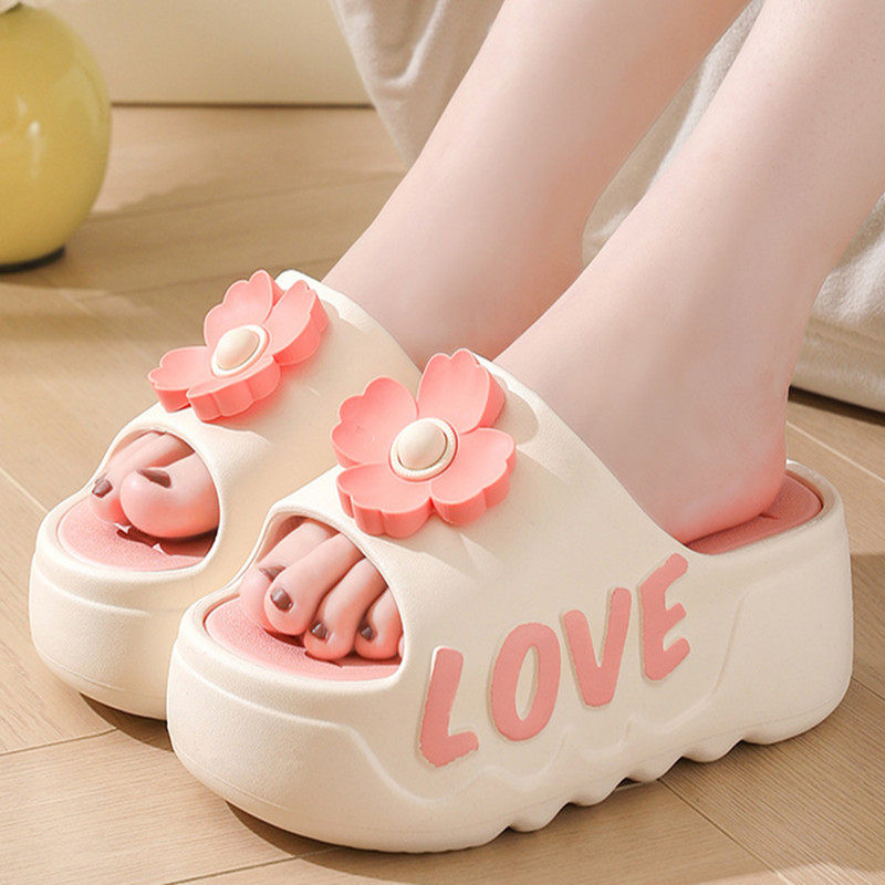 高跟拖鞋女夏季室内居家韩版网红花朵厚底凉拖鞋防滑增高休闲外穿