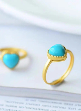 「简爱」绿松石爱心戒指清新淡雅蓝小巧桃心形纯银开口戒女款