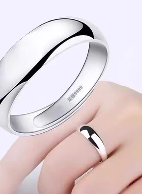 简约素圈纯银情侣戒指小众情侣款