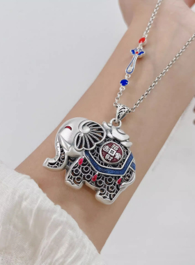 925纯银秋冬毛衣链烧蓝长款复古