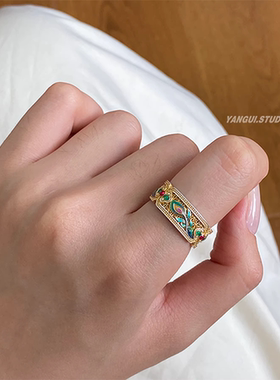 9999纯银珐琅戒指国风轻奢描金凤