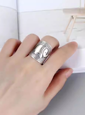 泰国S925纯银文艺纳福小象戒指