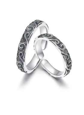 纯银925手工祥云中国风开口戒指