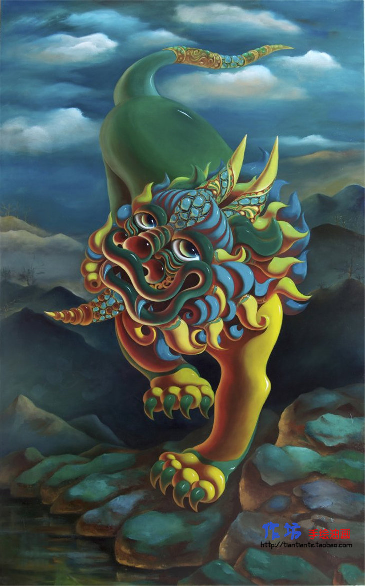 手绘油画福财貔貅上古守护神兽金宝龙族生肖献礼玄关厅堂装饰挂画