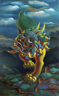 手绘油画福财貔貅上古守护神兽金宝龙族生肖献礼玄关厅堂装饰挂画