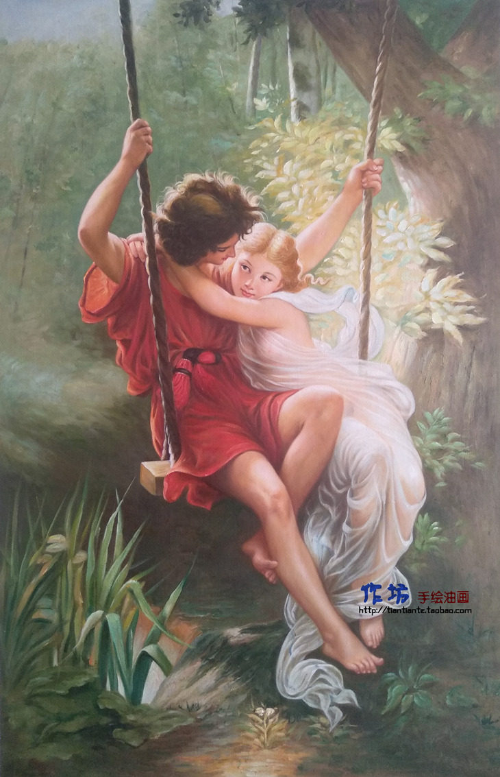 纯手绘欧式古典人物油画荡秋千卢浮宫名画戴珍珠耳环的少女油画像