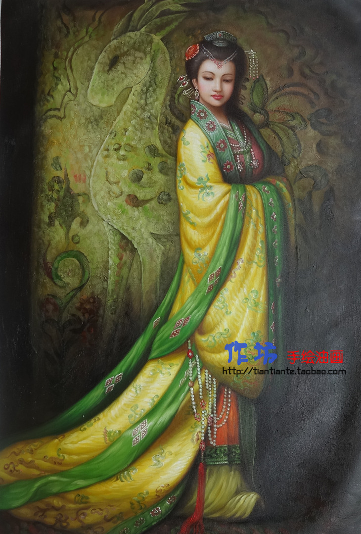 手绘九色鹿油画飞天敦煌美女王后莫高窟装饰画人物玄关酒店挂油画