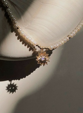 淡水珍珠14k包金锁骨链文艺复古