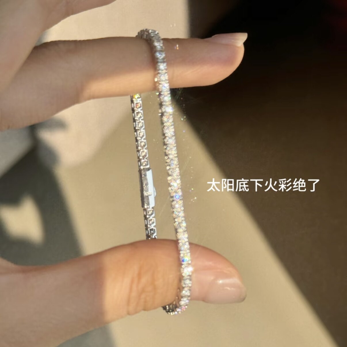 rose同款莫桑钻网球手链真D色级别莫桑钻s925银镀18k白金满钻手链