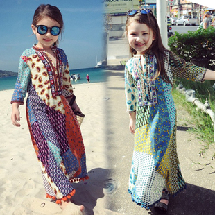2024新款 母女装 女童连衣裙民族风海边度假沙滩长裙防晒亲子装 夏装