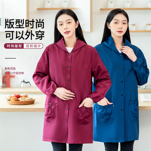 工作服 防水防油女外套干活薄款 长袖 围裙罩衣大人厨房家用做饭时尚