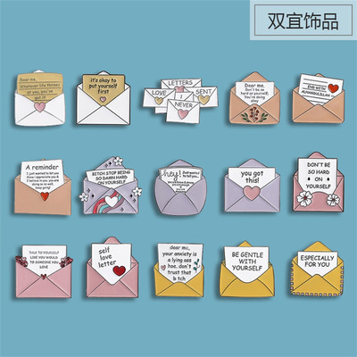 爱心信封便签小情绪胸针日韩可爱少女心衣饰胸花别针防走光扣襟章