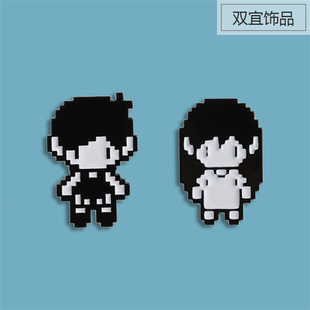 黑白男孩女孩简约情侣徽章Omori Pixel日漫卡通金属勋章衣饰别针