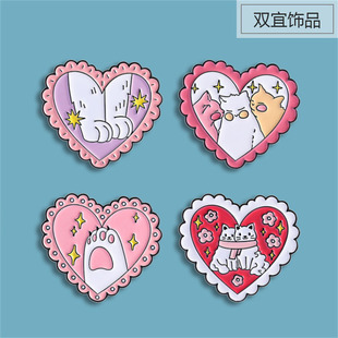 粉色爱心猫咪猫爪胸针 日韩可爱少女心胸章衣饰防走光扣胸花别针