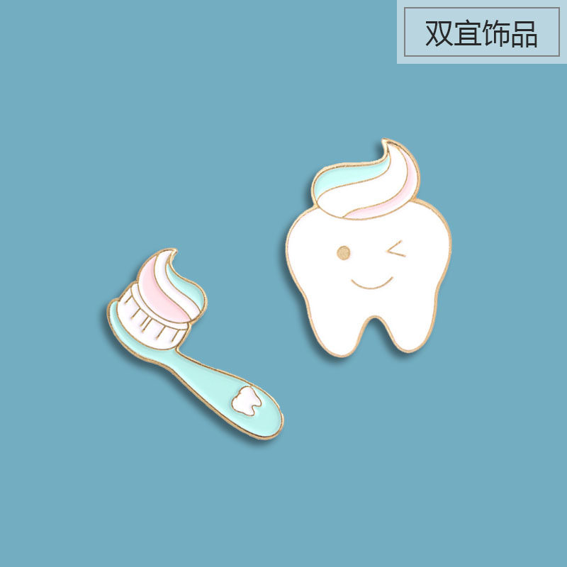 创意牙刷 牙齿笑脸胸针 日韩可爱爱牙健齿情侣徽章一对 别针装饰