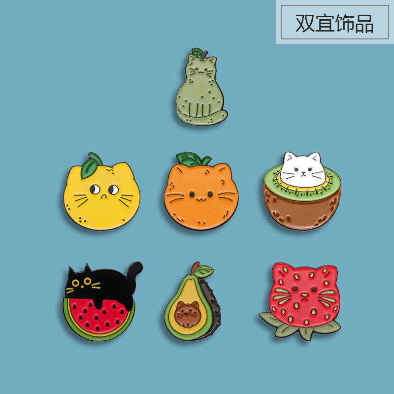 日韩可爱水果猫咪胸针 西瓜 草莓 牛油果 桃子儿童礼物徽章卡通