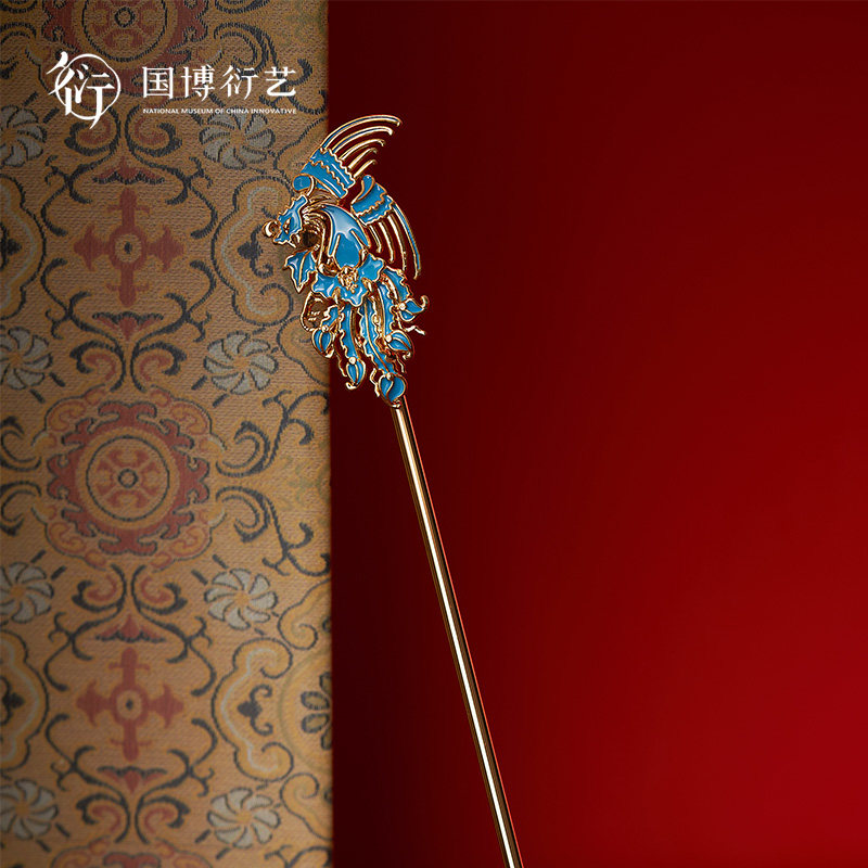 中国国家博物馆凤凰牡丹纹松石绿梅瓶发簪中式古风发饰生日礼物