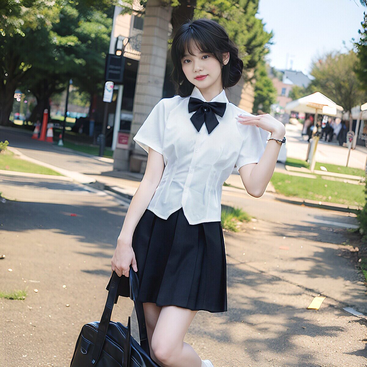 jk制服短袖衬衫学院风套装春夏季 收腰百搭修身白衬衣辣妹显瘦女