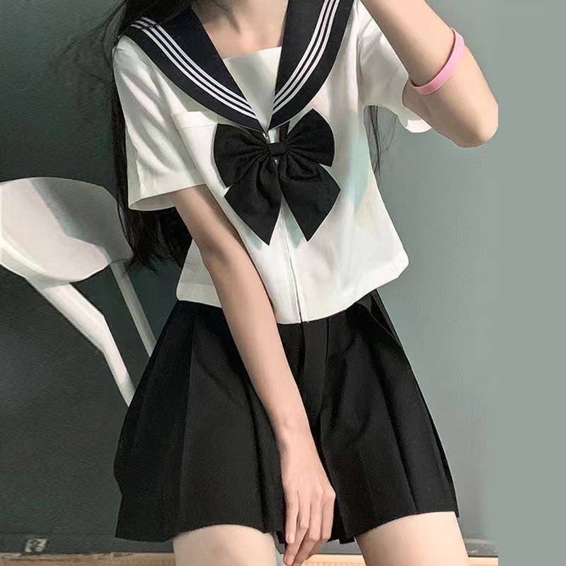 白黑三本JK制服裙基础款正品水手服不良日系学院风套装短袖长裙女