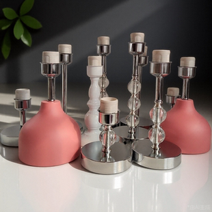 白色烤漆金属直杆台灯底座批发E27按钮触控灯头网红diy铁艺灯架