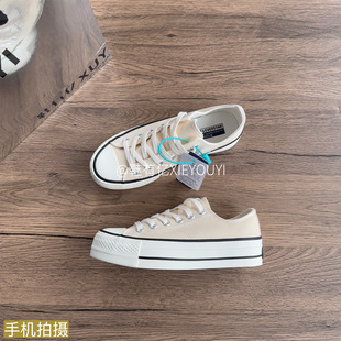 米色百搭板鞋 鞋 女2026春秋新款 厚底增高1970s低帮帆布鞋 有亿