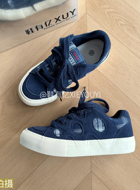 鞋有亿 2025秋冬新款蓝色厚底帆布鞋男美式港风面包鞋休闲板鞋子