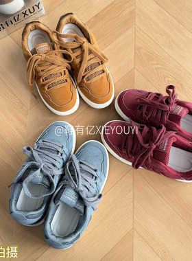 鞋有亿 2025秋冬新款网红酒红色面包鞋厚底透气休闲运动板鞋男潮