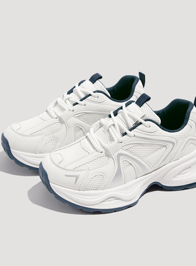 鞋有亿 2025年秋冬新款白蓝色厚底鮀品透气运动鞋子女百搭老爹鞋