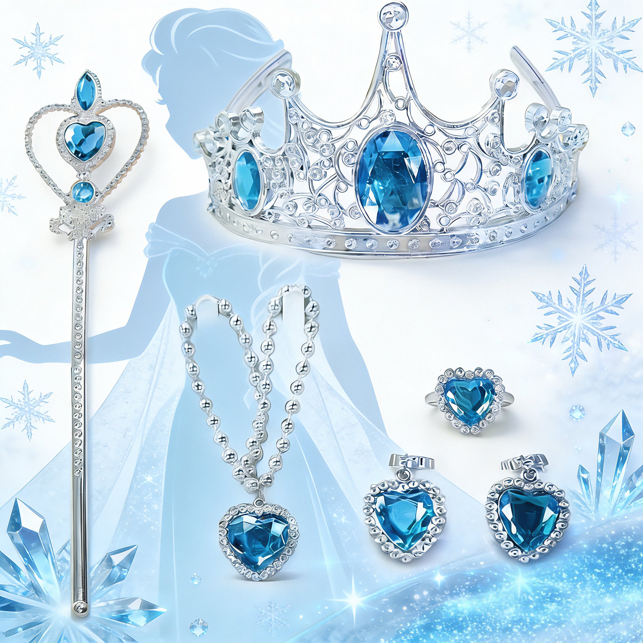 儿童皇冠冰雪艾莎公主魔法棒项链戒指耳坠配头饰生日礼物演出发箍