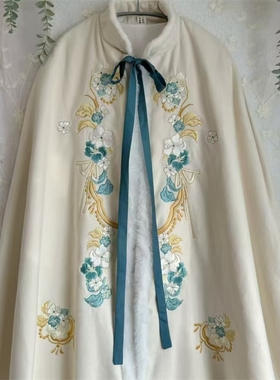 墨晨烟雨【止水花灵】原创汉服唐制冬款加绒加厚斗篷清仓福利