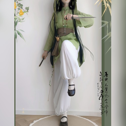 墨晨烟雨原创汉服青栀唐制灯笼裤