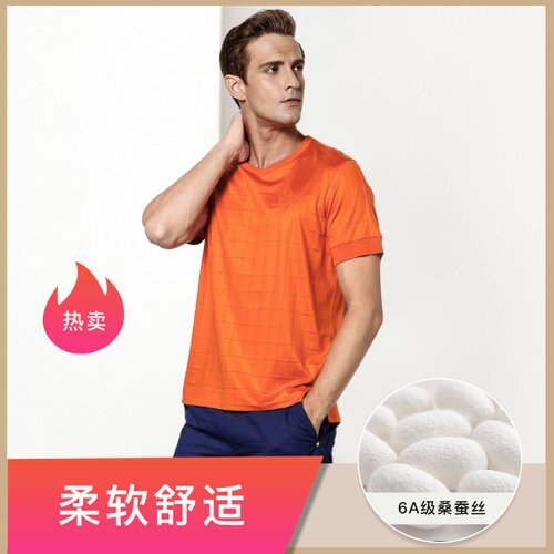 秒杀路卡迪龙夏季薄款男短袖圆领蚕丝棉净色轻薄舒适休闲T恤2680