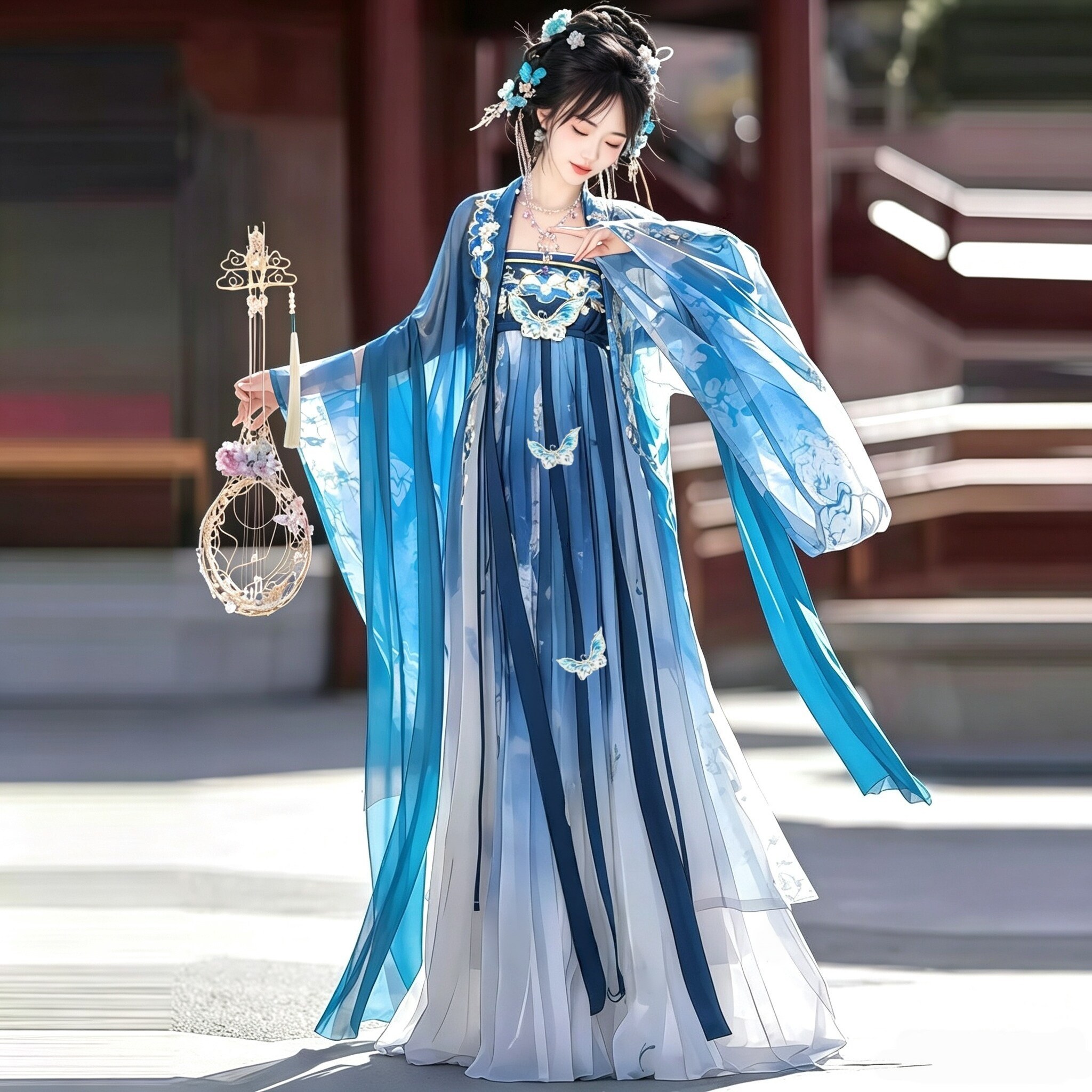 汉服女瓷碟美人重工刺绣齐胸仙气诃子褶裙大袖衫唐制夏季古风套装
