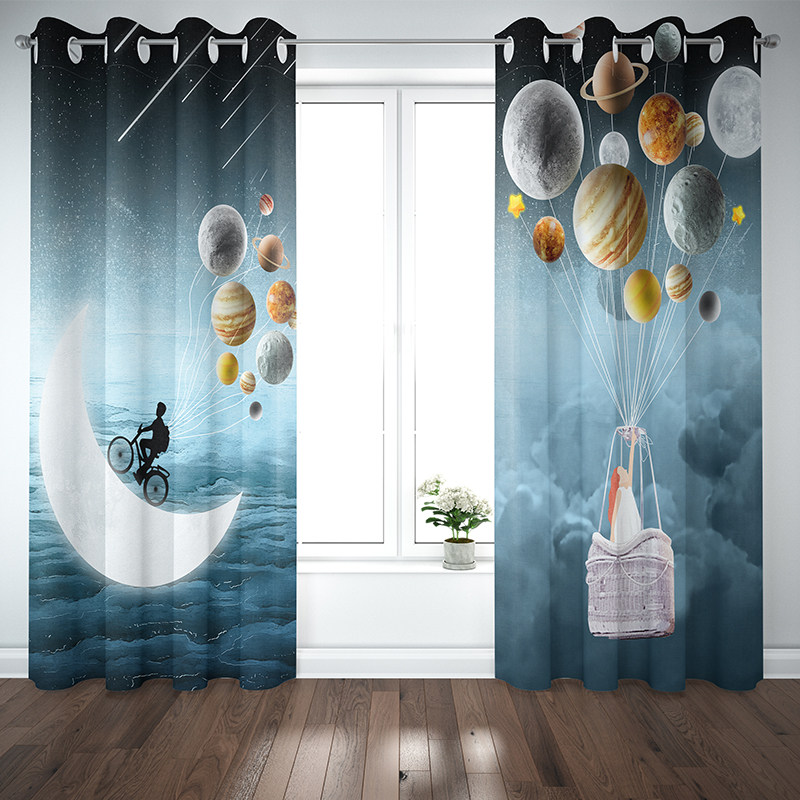星球星空窗帘现代个性北欧简约2025流行网红榻榻米素客厅风景定制