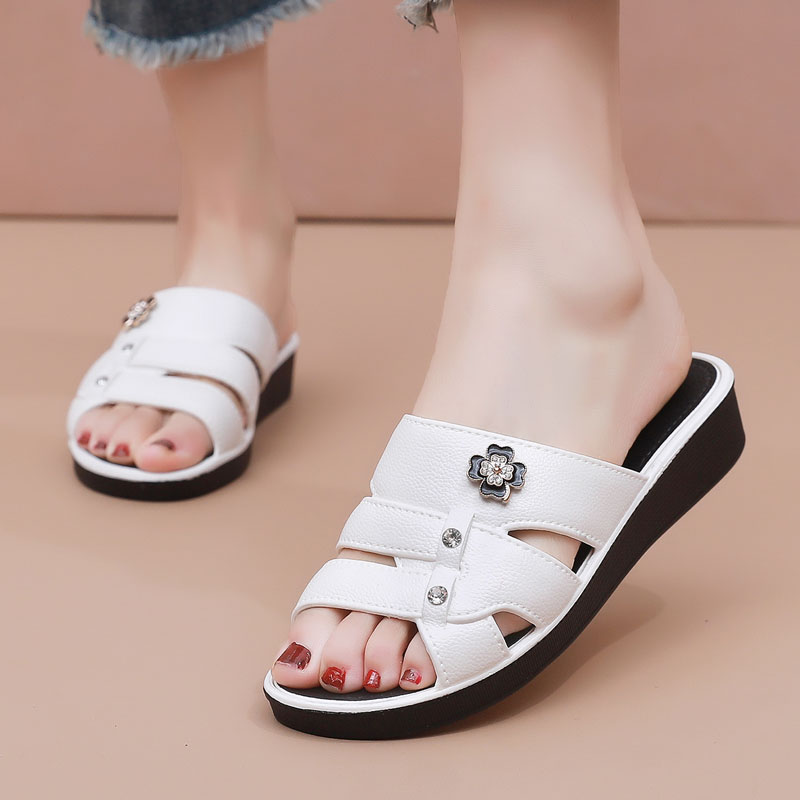 拖鞋女夏季中跟外穿坡跟