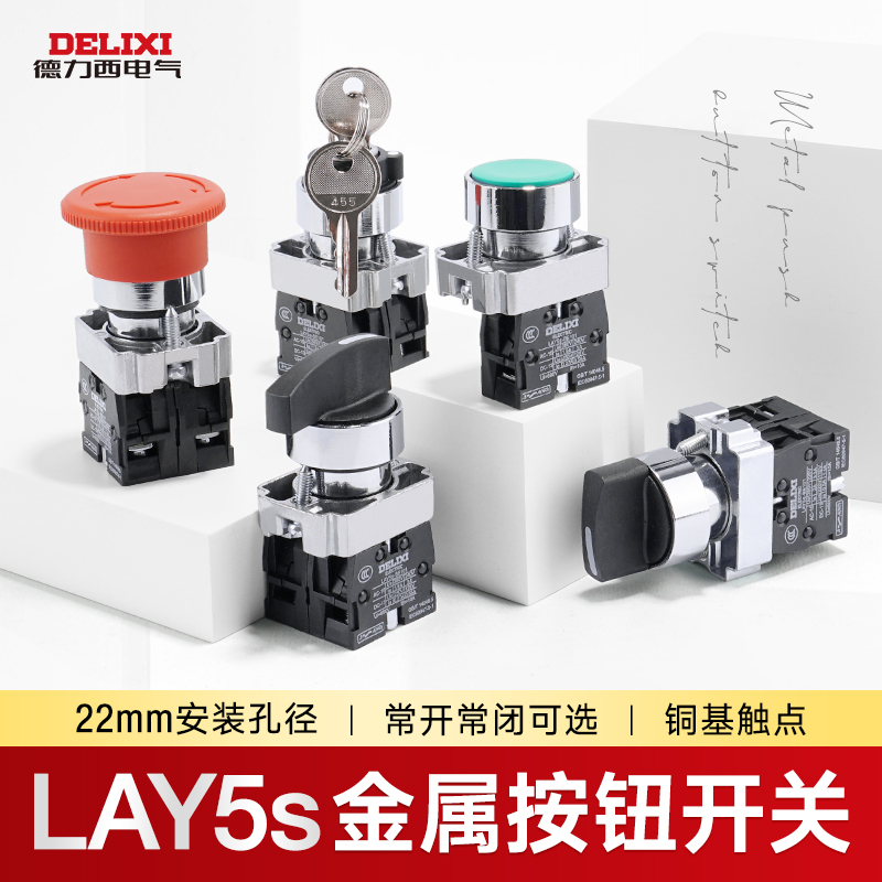 德力西电气平头按钮急停带灯lay5