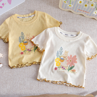 女童夏季兔子印花透气短袖T恤