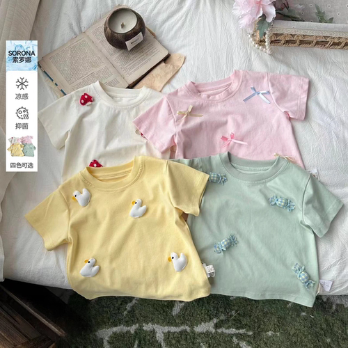 圆领韩版短袖立体装饰女童上衣T