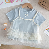 短袖 女童夏装 洋气时髦儿童衣服女宝宝夏季 2025新款 T恤两件套 套装