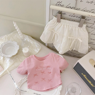 潮款 花苞裙女宝宝套装 女宝宝超甜芭蕾风公主小蝴蝶结上衣短袖 韩版