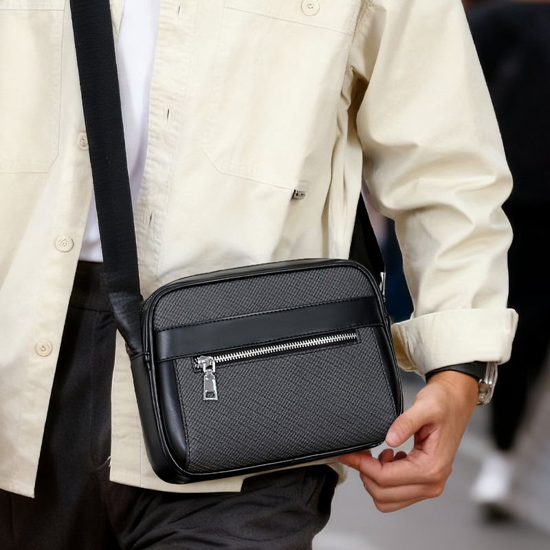 维鲁斯男士单肩包时尚休闲横款方形斜挎包百搭青年潮简约防水包邮